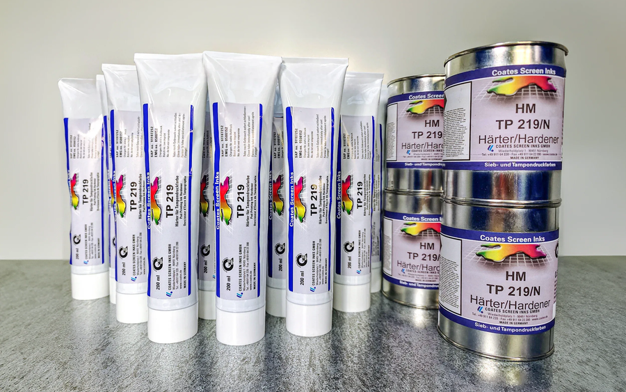 Tss tampondruck service schweiz hilfsmittel tampondruck coates screen inks siebdruckfarben tampondruckfarben haerter tp 219 tp219n